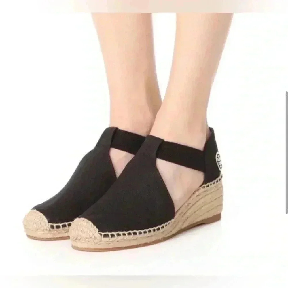 Tory Burch Women's Black Catalina Espadrille Wedge Sandal size 9M